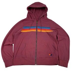 Aviator Nation Burgundy 5-Stripe Full Zip Hoodie XL Mens Retro Heather Maroon
